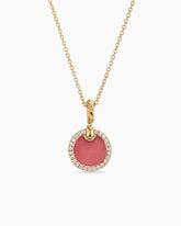 Petite DY Elements Pendant Necklace in 18K Yellow Gold with Rhodonite and Diamonds, 17.8mm